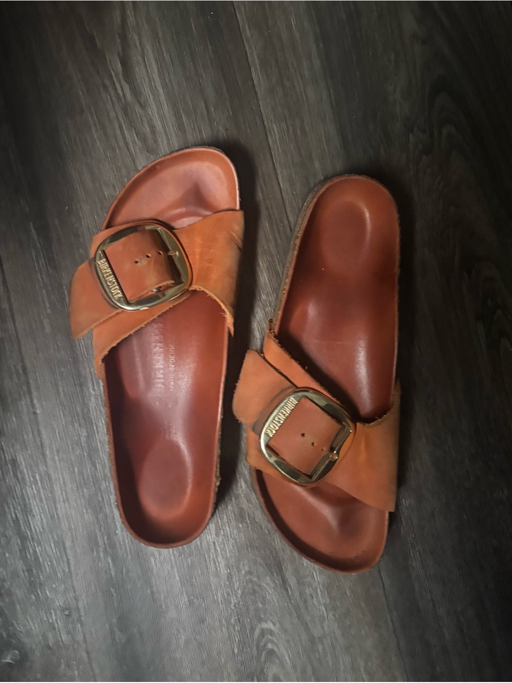 Birkenstock Single Strap Slide Sandals in Tan